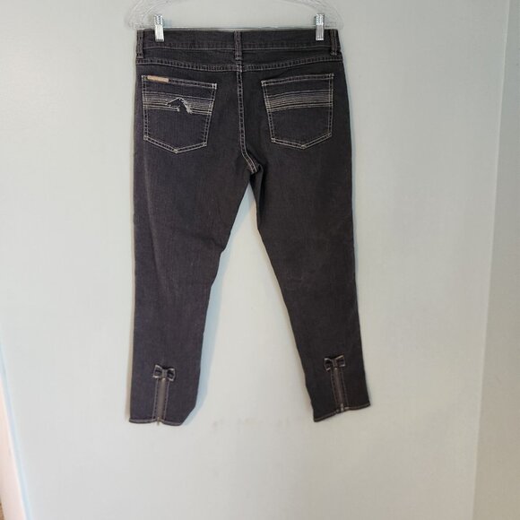 Jordache Jeans Straight Dark Wash Black Denim Bow Ankle Zip Size‎ 30 - 32x26 EUC - Picture 3 of 16